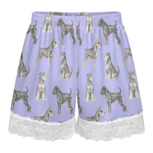 Load image into Gallery viewer, Schnauzer Shorts for Women - Lace Trim Design - Watercolor Symphony Schnauzers-Pajamas-Apparel,Dog Mom Gifts,Pajamas,Schnauzer-23