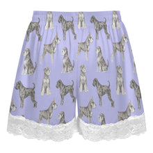 Load image into Gallery viewer, Schnauzer Shorts for Women - Lace Trim Design - Watercolor Symphony Schnauzers-Pajamas-Apparel,Dog Mom Gifts,Pajamas,Schnauzer-24