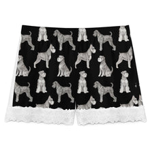 Load image into Gallery viewer, Schnauzer Shorts for Women - Lace Trim Design - Watercolor Symphony Schnauzers-Pajamas-Apparel,Dog Mom Gifts,Pajamas,Schnauzer-4