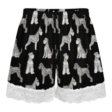 Load image into Gallery viewer, Schnauzer Shorts for Women - Lace Trim Design - Watercolor Symphony Schnauzers-Pajamas-Apparel,Dog Mom Gifts,Pajamas,Schnauzer-5