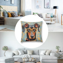 Load image into Gallery viewer, Scholarly Sentinel Doberman Plush Pillow Case-Cushion Cover-Doberman, Dog Dad Gifts, Dog Mom Gifts, Home Decor, Pillows-8
