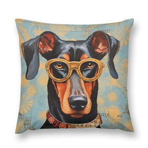Scholarly Sentinel Doberman Plush Pillow Case-Cushion Cover-Doberman, Dog Dad Gifts, Dog Mom Gifts, Home Decor, Pillows-12 "×12 "-1