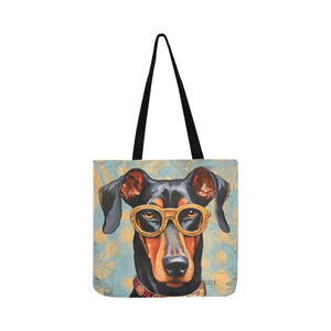 Scholarly Sentinel Doberman Shopping Tote Bag-Accessories-Accessories, Bags, Doberman, Dog Dad Gifts, Dog Mom Gifts-White-ONESIZE-2