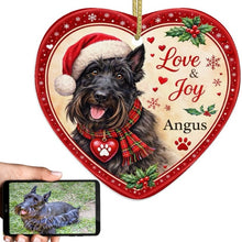 Load image into Gallery viewer, Scottie Dog Christmas Ornament - Love &amp; Joy Heart Shaped Portrait - Personalized with Name-Christmas Ornament-Christmas,Personalize Artwork,Scottish Terrier-1