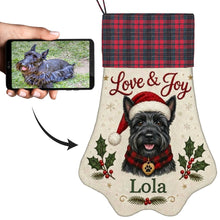 Load image into Gallery viewer, Scottie Dog Christmas Stocking - Holly &amp; Tartan Portrait - Personalize with Photo and Name-Christmas Ornament-Christmas,Christmas Stocking,Personalize Artwork-1