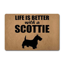 Load image into Gallery viewer, Image of scottie dog doormat with the text &#39;life is better with a scottie&#39; on it