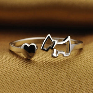 Image of a Scottie dog jewelry ring in Scottish Terrier and heart design made with 925 sterling silver