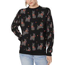 Load image into Gallery viewer, Scottie Dog Love Parade Sweatshirt for Women-Apparel-Apparel, Dog Mom Gifts, Scottish Terrier, Sweatshirt-Midnight Black-S-9