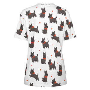 Scottie Dog Love Parade Women's Cotton T-Shirt-Apparel-Apparel, Dog Mom Gifts, Scottish Terrier, Shirt-14