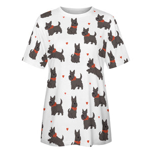 Scottie Dog Love Parade Women's Cotton T-Shirt-Apparel-Apparel, Dog Mom Gifts, Scottish Terrier, Shirt-15