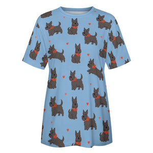 Scottie Dog Love Parade Women's Cotton T-Shirt-Apparel-Apparel, Dog Mom Gifts, Scottish Terrier, Shirt-23