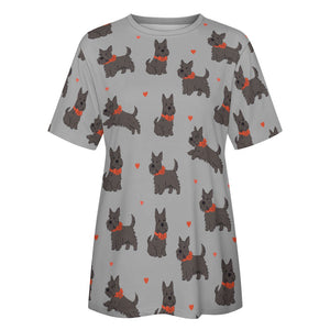 Scottie Dog Love Parade Women's Cotton T-Shirt-Apparel-Apparel, Dog Mom Gifts, Scottish Terrier, Shirt-35