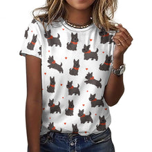 Load image into Gallery viewer, Scottie Dog Love Parade Women&#39;s Cotton T-Shirt-Apparel-Apparel, Dog Mom Gifts, Scottish Terrier, Shirt-Ivory White-2XS-39