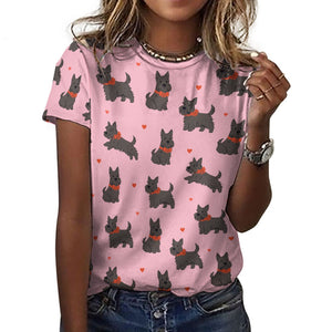 Scottie Dog Love Parade Women's Cotton T-Shirt-Apparel-Apparel, Dog Mom Gifts, Scottish Terrier, Shirt-Light Pink-2XS-40