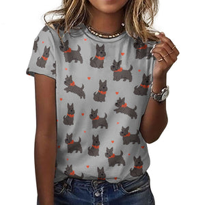 Scottie Dog Love Parade Women's Cotton T-Shirt-Apparel-Apparel, Dog Mom Gifts, Scottish Terrier, Shirt-Parisian Gray-2XS-37