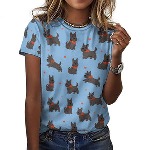 Scottie Dog Love Parade Women's Cotton T-Shirt-Apparel-Apparel, Dog Mom Gifts, Scottish Terrier, Shirt-Sky Blue-2XS-42