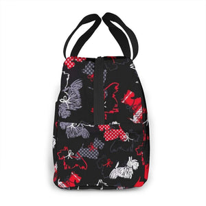 Side image of a Scottie dog lunch bag with Exterior Pocket