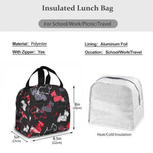 Load image into Gallery viewer, Size image of a Scottie dog lunch bag with Exterior Pocket