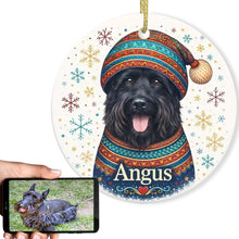 Load image into Gallery viewer, Scottie Dog Ornament - Christmas Folk Art Design - Personalize with Photo and Name