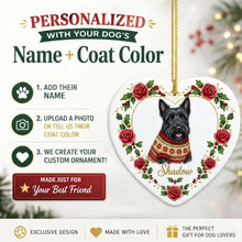 Load image into Gallery viewer, Scottie Dog Ornament - Personalized Heart Shaped Christmas Rose Border - with Name-Christmas Ornament-Christmas,Personalize Artwork,Scottish Terrier-2