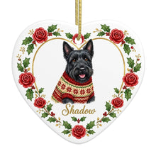 Load image into Gallery viewer, Scottie Dog Ornament - Personalized Heart Shaped Christmas Rose Border - with Name-Christmas Ornament-Christmas,Personalize Artwork,Scottish Terrier-4