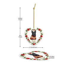 Load image into Gallery viewer, Scottie Dog Ornament - Personalized Heart Shaped Christmas Rose Border - with Name-Christmas Ornament-Christmas,Personalize Artwork,Scottish Terrier-5