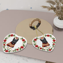Load image into Gallery viewer, Scottie Dog Ornament - Personalized Heart Shaped Christmas Rose Border - with Name-Christmas Ornament-Christmas,Personalize Artwork,Scottish Terrier-7