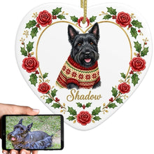 Load image into Gallery viewer, Scottie Dog Ornament - Personalized Heart Shaped Christmas Rose Border - with Name-Christmas Ornament-Christmas,Personalize Artwork,Scottish Terrier-1