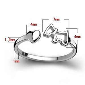 Image of the size of sterling silver Scottie dog ring in Scottish Terrier and heart design