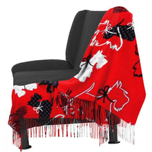 Load image into Gallery viewer, Image of a Scottie dog shawl in infinite Scottish Terriers in all colors design on the couch