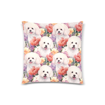 Serene Watercolor Florals Maltese Throw Pillow Cover-Cushion Cover-Home Decor, Maltese, Pillows-White1-ONESIZE-2