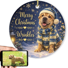 Load image into Gallery viewer, Shar Pei Christmas Ornament - Cozy Winter Pet Portrait Design - Personalize with Photo and Name-Christmas Ornament-Christmas,Christmas Ornament,Personalize Artwork-1