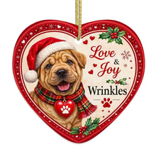 Load image into Gallery viewer, Shar Pei Christmas Ornament - Love &amp; Joy Heart Shaped Portrait - Personalize with Photo and Name-Christmas Ornament-Christmas,Christmas Ornament,Personalize Artwork,Shar Pei-4