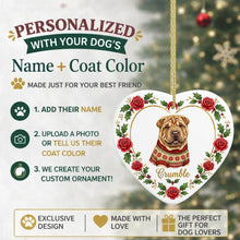 Load image into Gallery viewer, Shar Pei Ornament - Personalized Heart Shaped Christmas Rose Border - with Name-Christmas Ornament-Christmas,Christmas Ornament,Personalize Artwork,Shar Pei-2