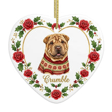 Load image into Gallery viewer, Shar Pei Ornament - Personalized Heart Shaped Christmas Rose Border - with Name-Christmas Ornament-Christmas,Christmas Ornament,Personalize Artwork,Shar Pei-4
