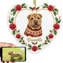 Load image into Gallery viewer, Shar Pei Ornament - Personalized Heart Shaped Christmas Rose Border - with Name-Christmas Ornament-Christmas,Christmas Ornament,Personalize Artwork,Shar Pei-1
