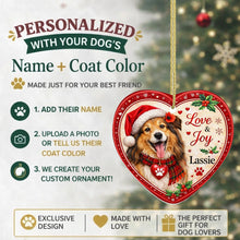 Load image into Gallery viewer, Shetland Sheepdog Christmas Ornament - Love &amp; Joy Heart Shaped Portrait - Personalize with Photo and Name-Christmas Ornament-Christmas,Christmas Ornament,Personalize Artwork,Shetland Sheepdog-2