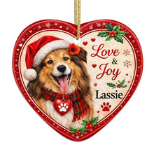 Load image into Gallery viewer, Shetland Sheepdog Christmas Ornament - Love &amp; Joy Heart Shaped Portrait - Personalize with Photo and Name-Christmas Ornament-Christmas,Christmas Ornament,Personalize Artwork,Shetland Sheepdog-4