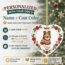 Load image into Gallery viewer, Shetland Sheepdog Ornament - Personalized Heart Shaped Christmas Rose Border - with Name-Christmas Ornament-Christmas,Christmas Ornament,Personalize Artwork,Shetland Sheepdog-2