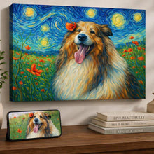 Load image into Gallery viewer, Photo of starry night inspired Shetland Sheepdog wall art