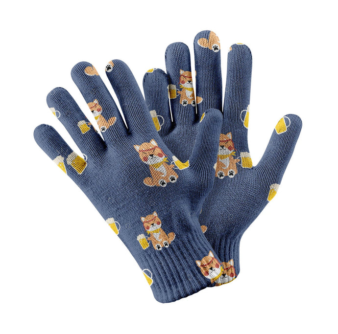 Shiba Inu Beer Touch Screen Gloves-Accessories-Accessories, Dog Dad Gifts, Dog Mom Gifts, Gloves-Navy-1