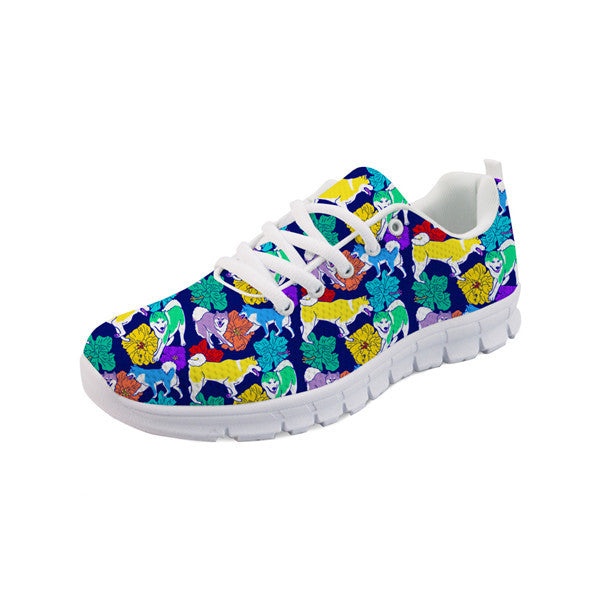 Shiba Inu in Bloom Women's Sneakers-Footwear-Dogs, Footwear, Shiba Inu, Shoes-Blue with White Soles-10-1