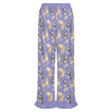 Load image into Gallery viewer, Shiba Inu Pajama Pants for Women - Ruffle Hem Design - Watercolor Delight Shiba Inu-Pajamas-Apparel,Dog Mom Gifts,Pajamas,Shiba Inu-10