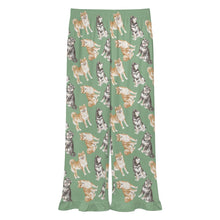 Load image into Gallery viewer, Shiba Inu Pajama Pants for Women - Ruffle Hem Design - Watercolor Delight Shiba Inu-Pajamas-Apparel,Dog Mom Gifts,Pajamas,Shiba Inu-14