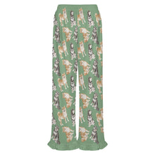Load image into Gallery viewer, Shiba Inu Pajama Pants for Women - Ruffle Hem Design - Watercolor Delight Shiba Inu-Pajamas-Apparel,Dog Mom Gifts,Pajamas,Shiba Inu-15