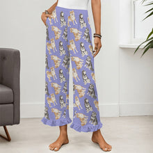 Load image into Gallery viewer, Shiba Inu Pajama Pants for Women - Ruffle Hem Design - Watercolor Delight Shiba Inu-Pajamas-Apparel,Dog Mom Gifts,Pajamas,Shiba Inu-11