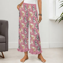 Load image into Gallery viewer, Shiba Inu Pajama Pants for Women - Ruffle Hem Design - Watercolor Delight Shiba Inu-Pajamas-Apparel,Dog Mom Gifts,Pajamas,Shiba Inu-21