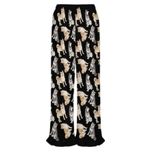 Load image into Gallery viewer, Shiba Inu Pajama Pants for Women - Ruffle Hem Design - Watercolor Delight Shiba Inu-Pajamas-Apparel,Dog Mom Gifts,Pajamas,Shiba Inu-5