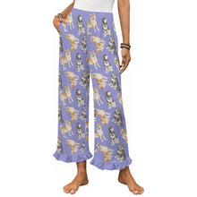 Load image into Gallery viewer, Shiba Inu Pajama Pants for Women - Ruffle Hem Design - Watercolor Delight Shiba Inu-Pajamas-Apparel,Dog Mom Gifts,Pajamas,Shiba Inu-Lavender-S-8
