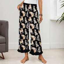 Load image into Gallery viewer, Shiba Inu Pajama Pants for Women - Ruffle Hem Design - Watercolor Delight Shiba Inu-Pajamas-Apparel,Dog Mom Gifts,Pajamas,Shiba Inu-6